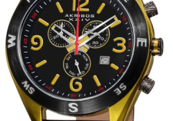 Akribos XXIV Men's AK582YG Conqueror Swiss Quartz Chronograph Leather Strap Watch