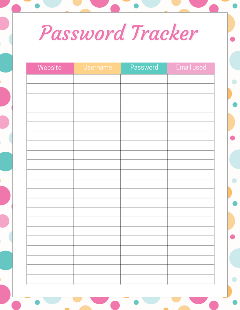 Password Tracker Template Free Download