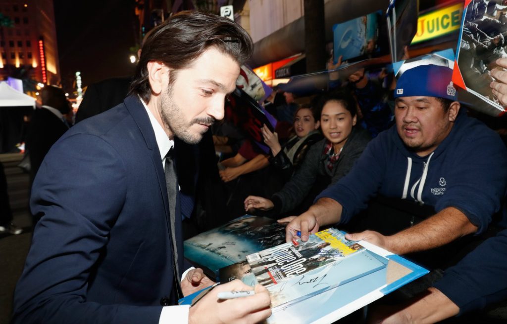 Diego Luna attends The World Premiere of Lucasfilm's highly anticipated, first-ever, standalone Star Wars adventure, "Rogue One: A Star Wars Story" at the Pantages Theatre on December 10, 2016 in Hollywood, California.